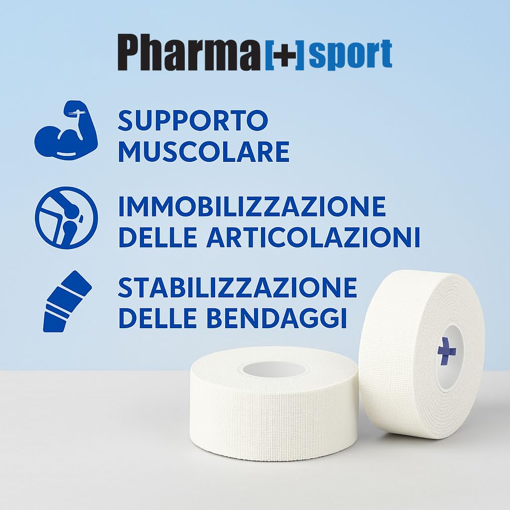 Nastro Sportivo Premium 2,5 cm x 14 m - Tape Professionale Anelastico, Ipoallergenico per Fasciature Sportive - Adatto a Tutti Gli Sport, Bianco Conf 24 Pezzi