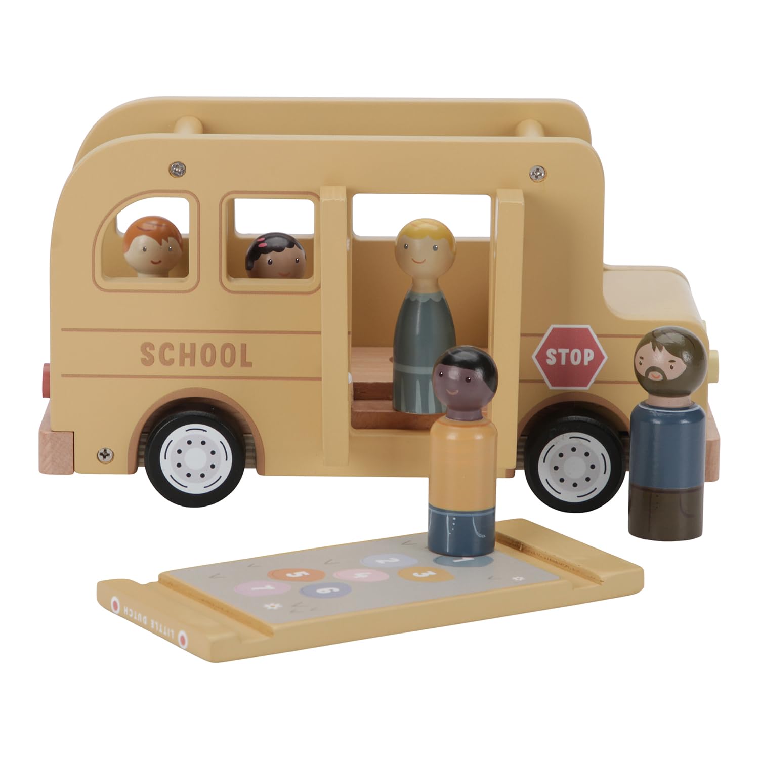 Little Dutch Schulbus Bus Auto inkl. Spielfiguren Holz Kinder - gelb