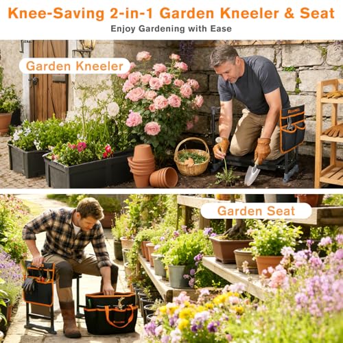 Garden Kneeler and Seat, Extra Wide Thick EVA Pad, Heavy Duty Foldable Garden Bench Holds 350lbs, Ergonomic Kneeling Stool with Garden Tool Pouches, Gardening Gifts for Women, Men & Seniors - Image 4