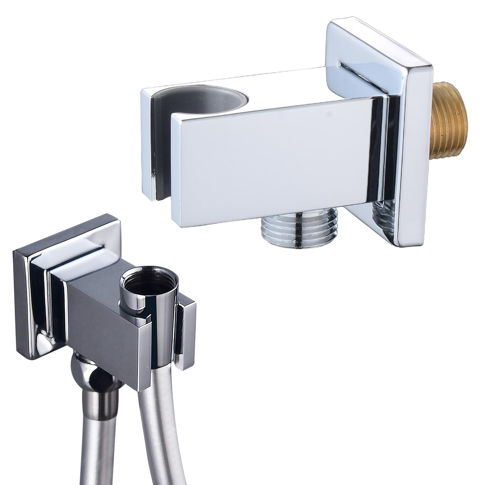 Support Douchette Encastrée Mural avec Prise de Douche, Support en Acier Laiton Carré 1/2 Pouce, Fixation Murale Encastrée, Support de Douchette Encastrer, Chromé Brillant pour Douche