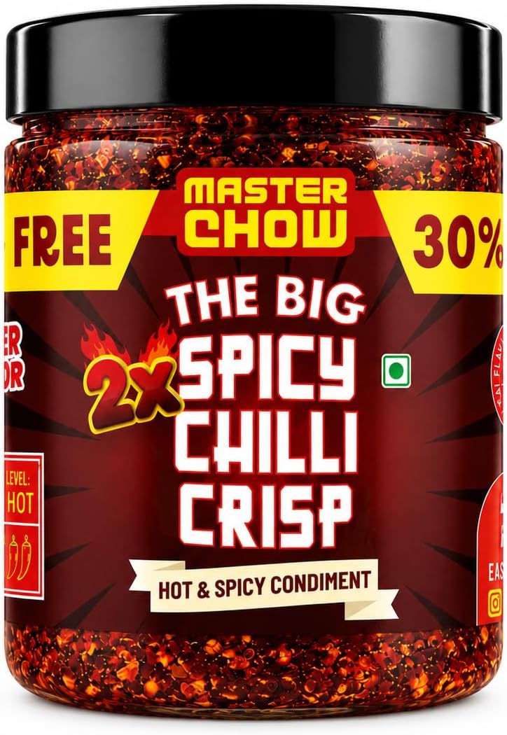 MasterChow 2x Chilli Oil Spicy Sichuan Chilli Oil (450gms) - 30% Extra | Made with Sichuan Peppercorns, Crunchy Garlic & Red Chillies