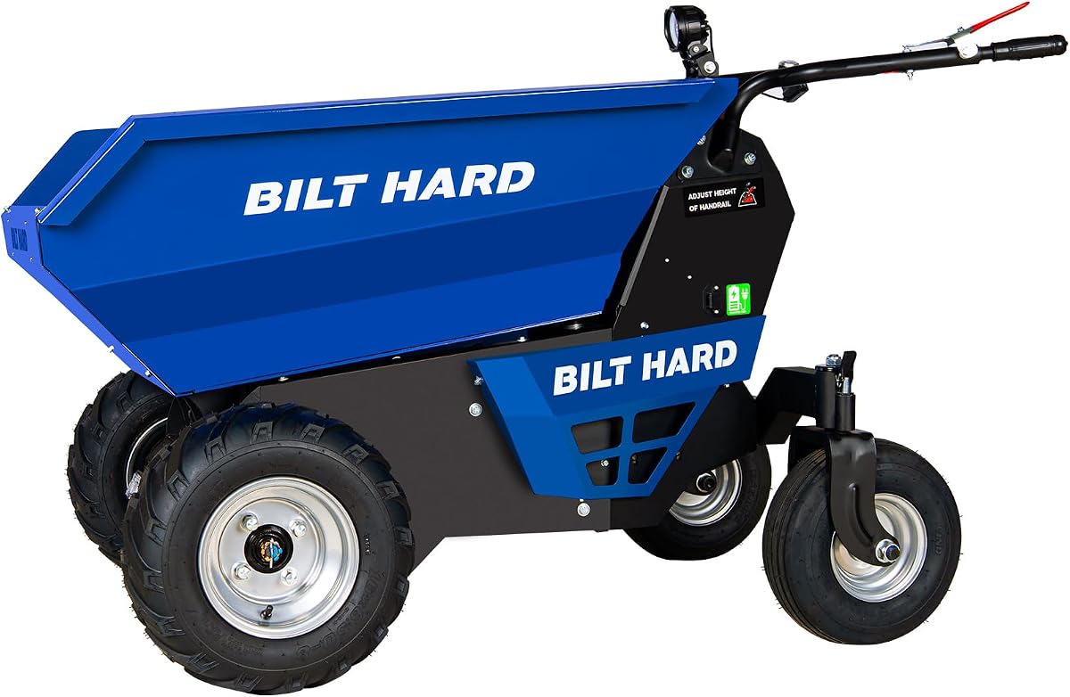 BILT HARD 1100 LBS Electric Mini Dumper with 3X Faster Hydraulic Tipping, Battery Powered (48V 32Ah), Wheelbarrow Dump Cart Electric with 1000W Brushless DC Motor for Construction & Job Sites