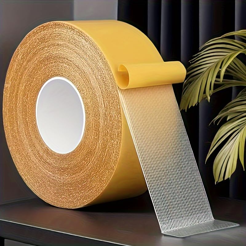 Waterproof Transparent Double-Sided Mounting Tape, Heavy-Duty Fiberglass Mesh Adhesive for Walls, Glass, Fabric, Wood, Metal, Strong Bonding, ((2cm*20m) 0.78 * 787.4in/65ft)