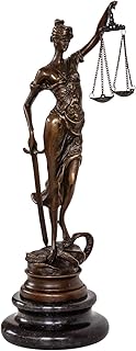 Scultura Justitia Bronzo su Marmo Stile Antico Statua Figura Decorativa - 24cm