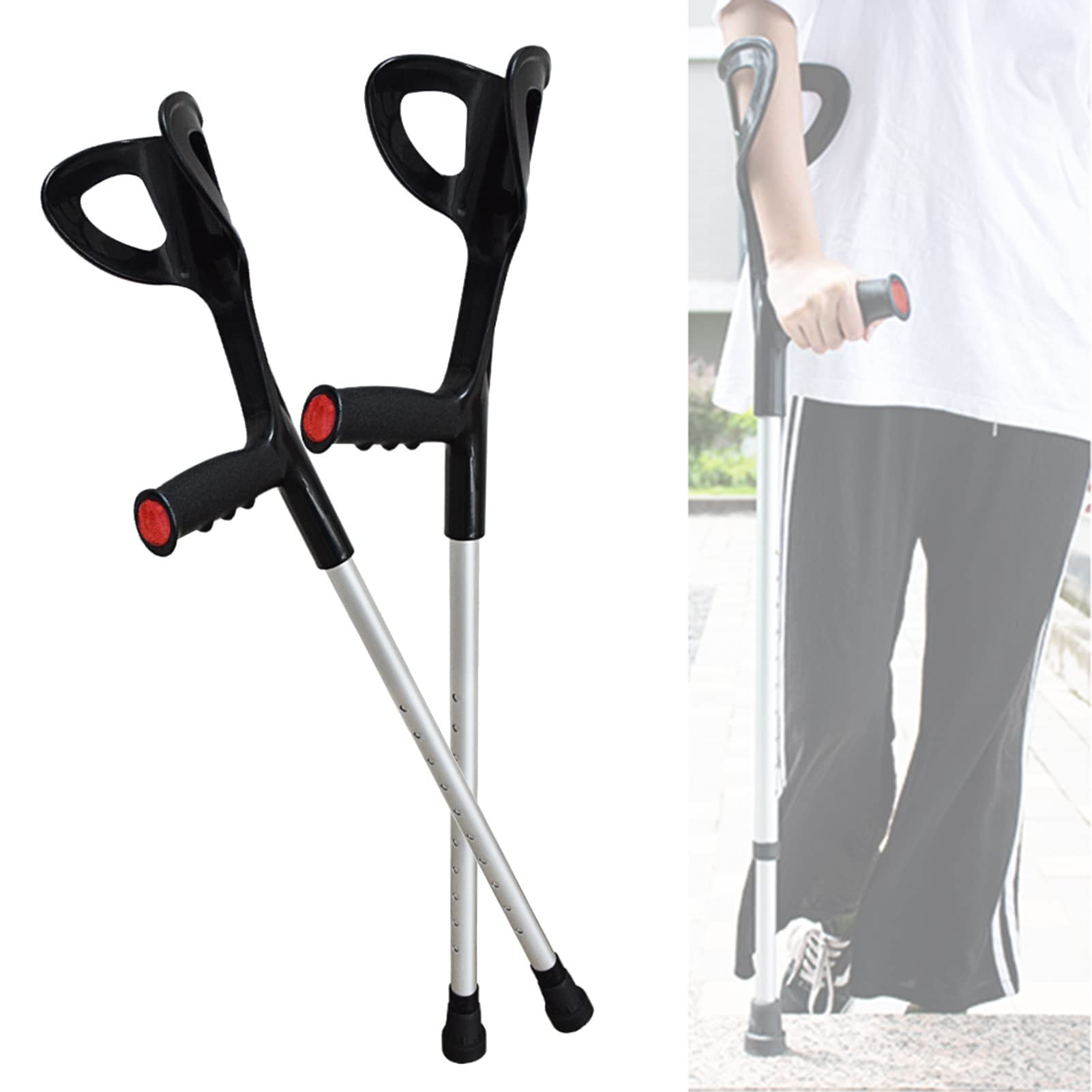 NGD Muletas Ortopédicas de Aluminio para Adulto(x2 uds/Puño Abierto),Regulables en Altura - Muletas Ortopédicas Retráctiles con Agarres Ergonómicos y Reflector,Soporta hasta 100kg
