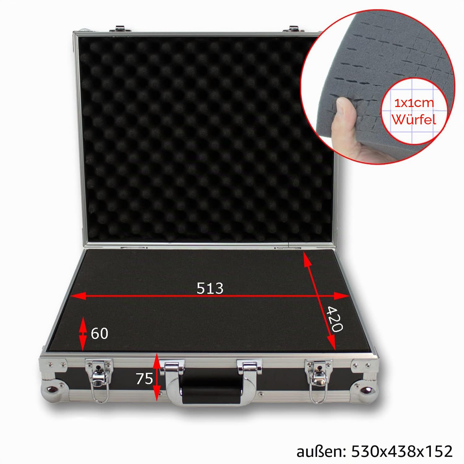 Flightcase universal Transportkoffer für Equipment, Werkzeug, technische Geräte | mit universell anpassbarem Schaumstoff | Schutzkiste, abschließbar | ACC-2 SATISFIRE