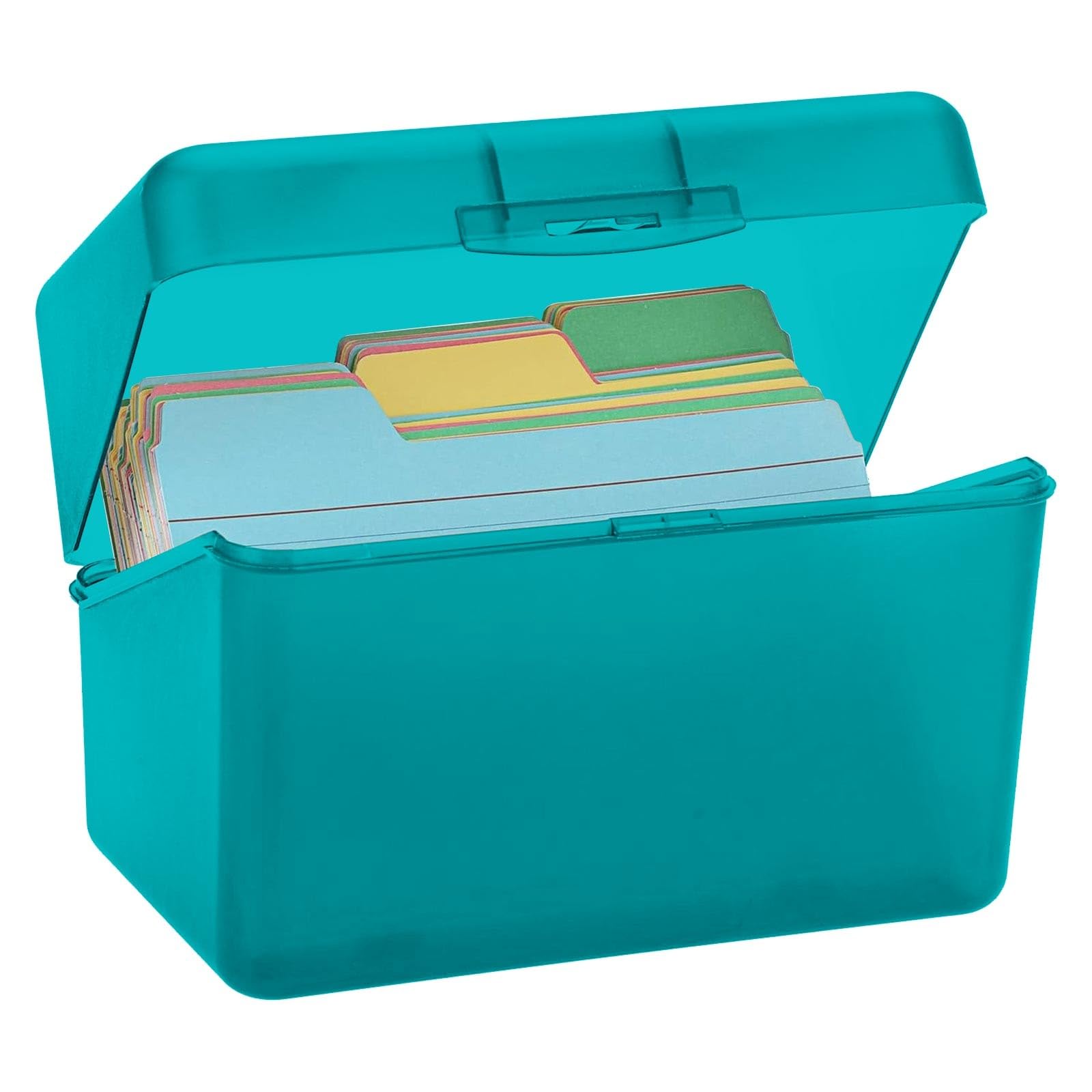 Lernkarteibox A6 Karteikasten Plastik Index Card Holder mit Etikettenplatz, Karteikarten Box für Lernkarten Notizzettel Visitenkarten, Aufbewahrungsbox Karteikarten Organizer für Schule Büro Zuhause