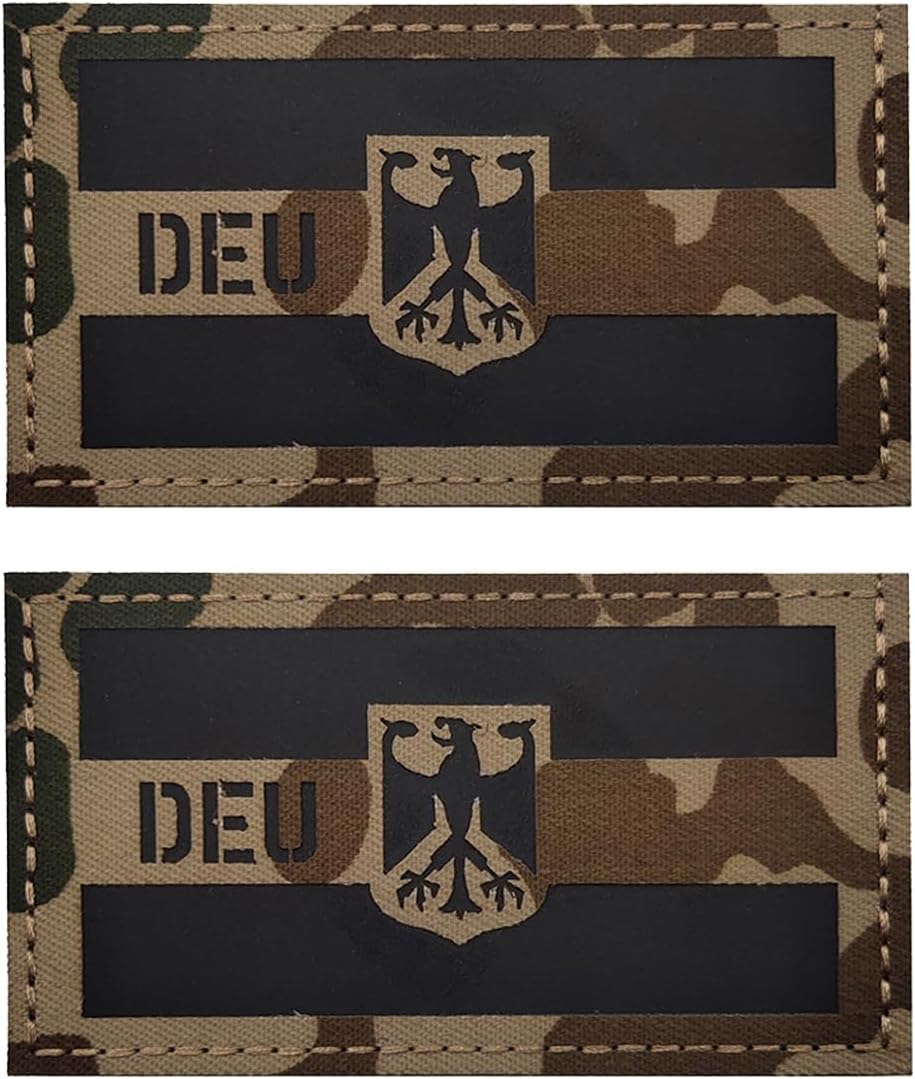 2 PCS AliPlus Germany Flag Patches Eagle Emblem IR Infrared Reflective Patches Laser Cut Patch Hook and Loop(German Camo 02)