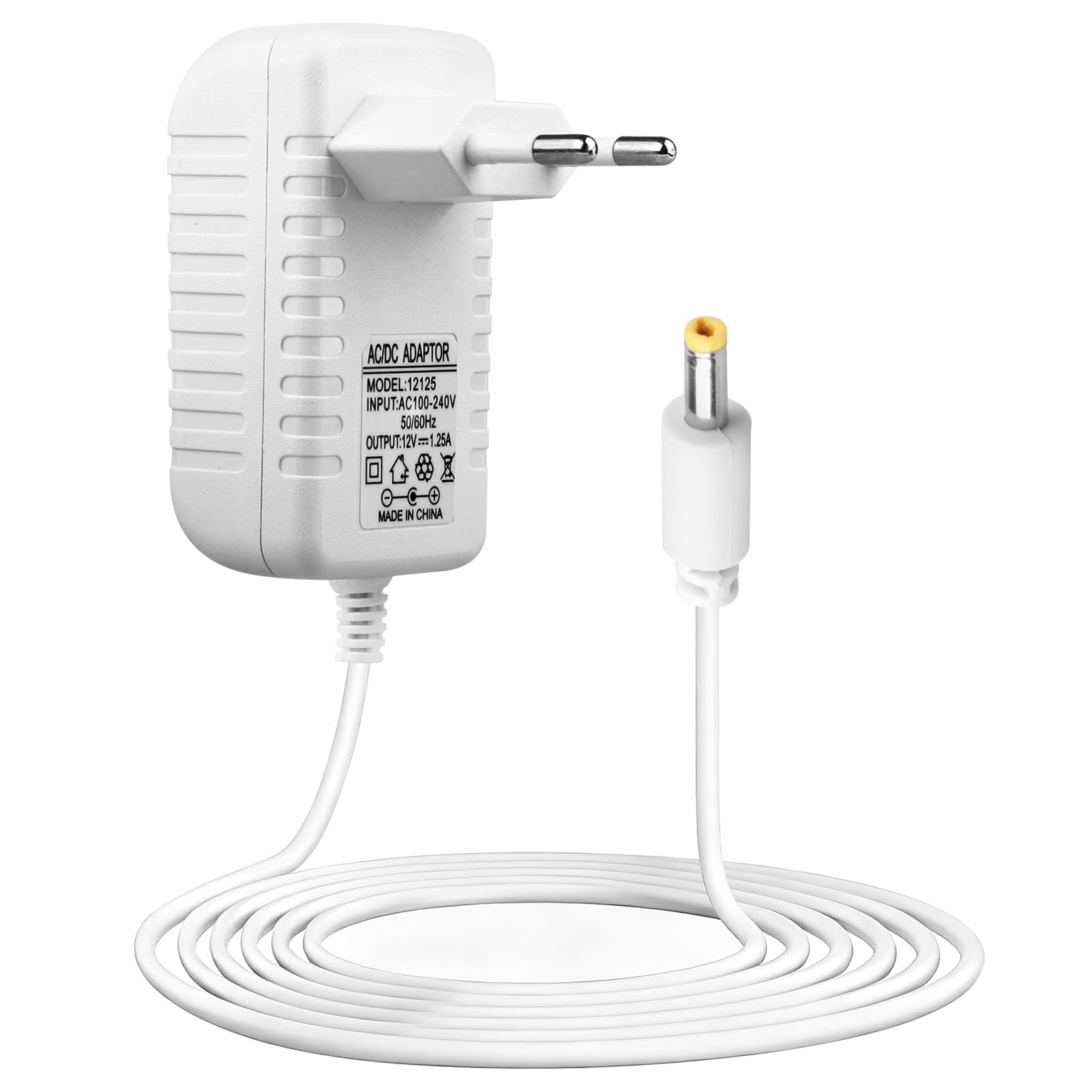 15W Cargador para Echo Dot (3ª/4ª/5ª Gen), Echo Dot con Reloj (3ª/4ª/5ª Gen), Echo Show 5 (1ª/2ª Gen), Echo Dot Kids Edition, Echo Pop/Spot, Fire TV Cube, 2M Cable de Alimentación 12V 1.25A, Blanco