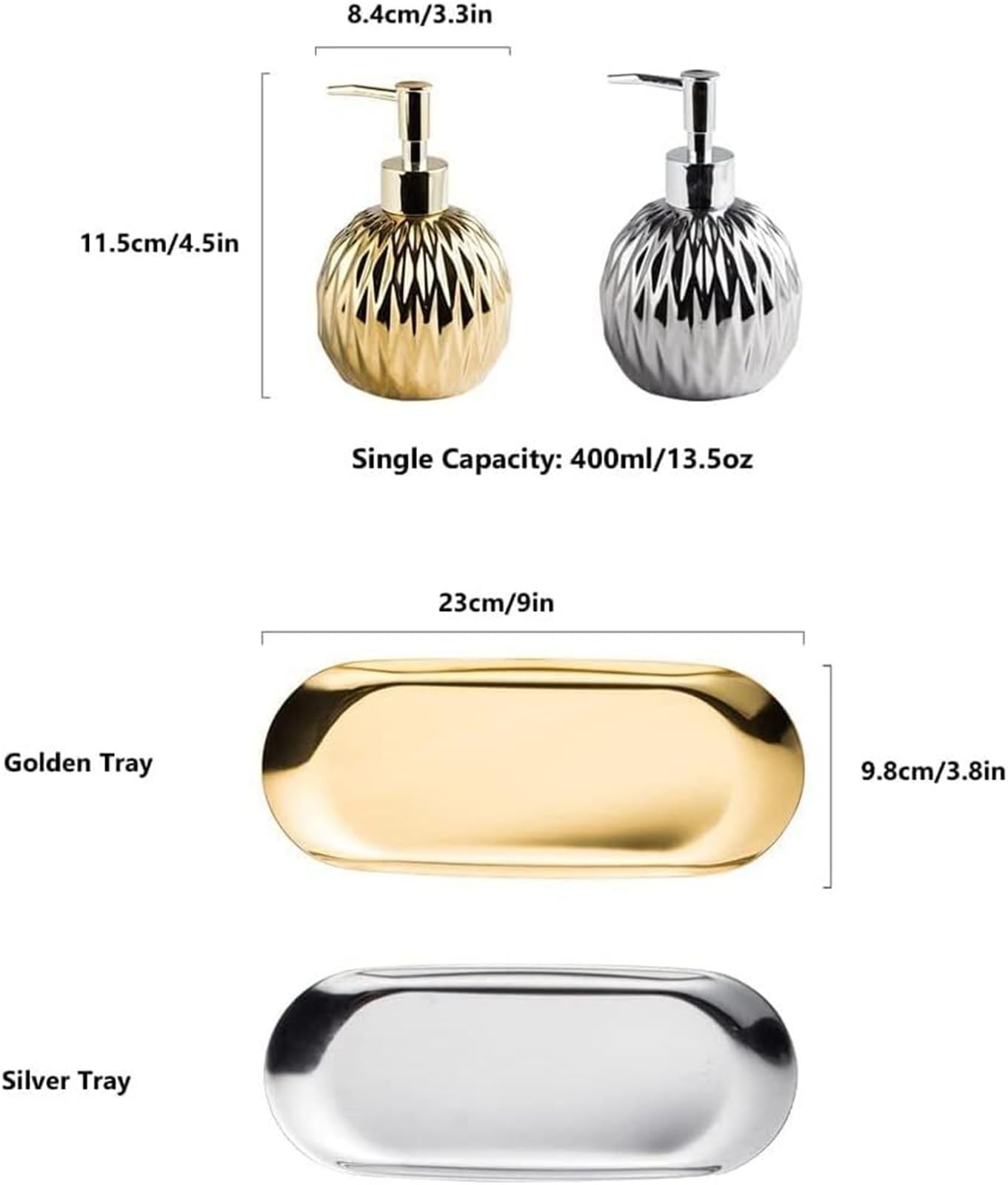 Dozownik do balsamu, zestawy akcesoriów łazienkowych, dozownik, ceramiczny okrągły zestaw mydła, 400 ml/13,5 uncji, 3 szt(Gold)