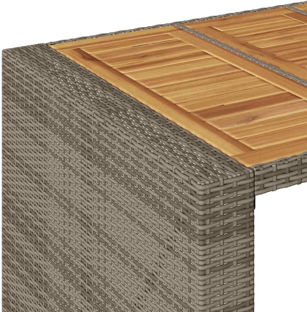 3 Piece Grey Poly Rattan Garden Bar Set with Cushions, Acacia Wood Table and Steel Frame for Outdoor Patio Dining and Relaxation