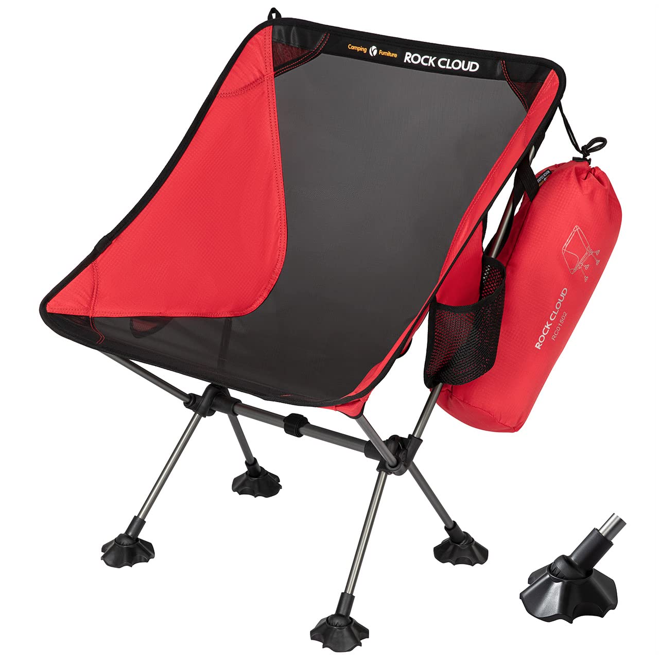 Rock Cloud Portable Camping Chair Ultralight Folding Chairs Outdoor with Oversize Mesh and Anti-Slip Large Feet for Camp Hiking Backpacking Lawn Beach Sports, Red