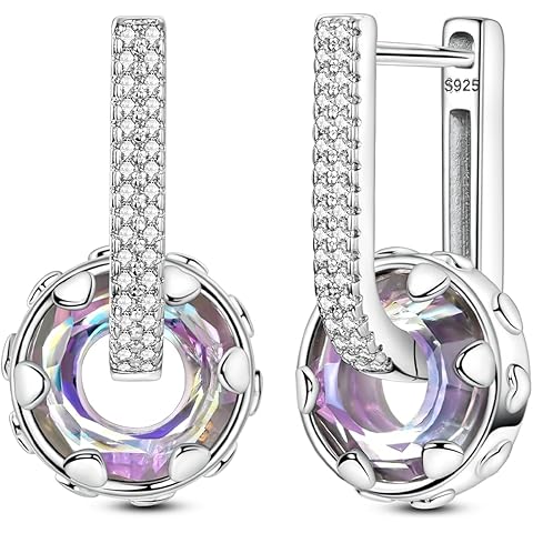 LAZA 925 Sterling Silver Butterfly Earrings for Women, Moon and Star Dangle Hoop Earrings Colorful Cubic Zirconia Earrings Silver Hoops Jewelry Gifts