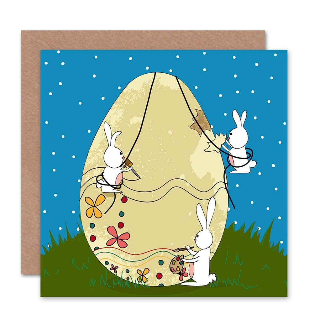 Wee Blue Coo Blue Wee Coo Bunny Egg Painting Easter Rabbit Blank Greetings Birthday Card Art
