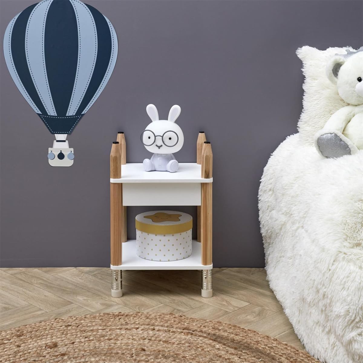 Paris Prix Table de Chevet Enfant Crayon 51cm Blanc & Beige