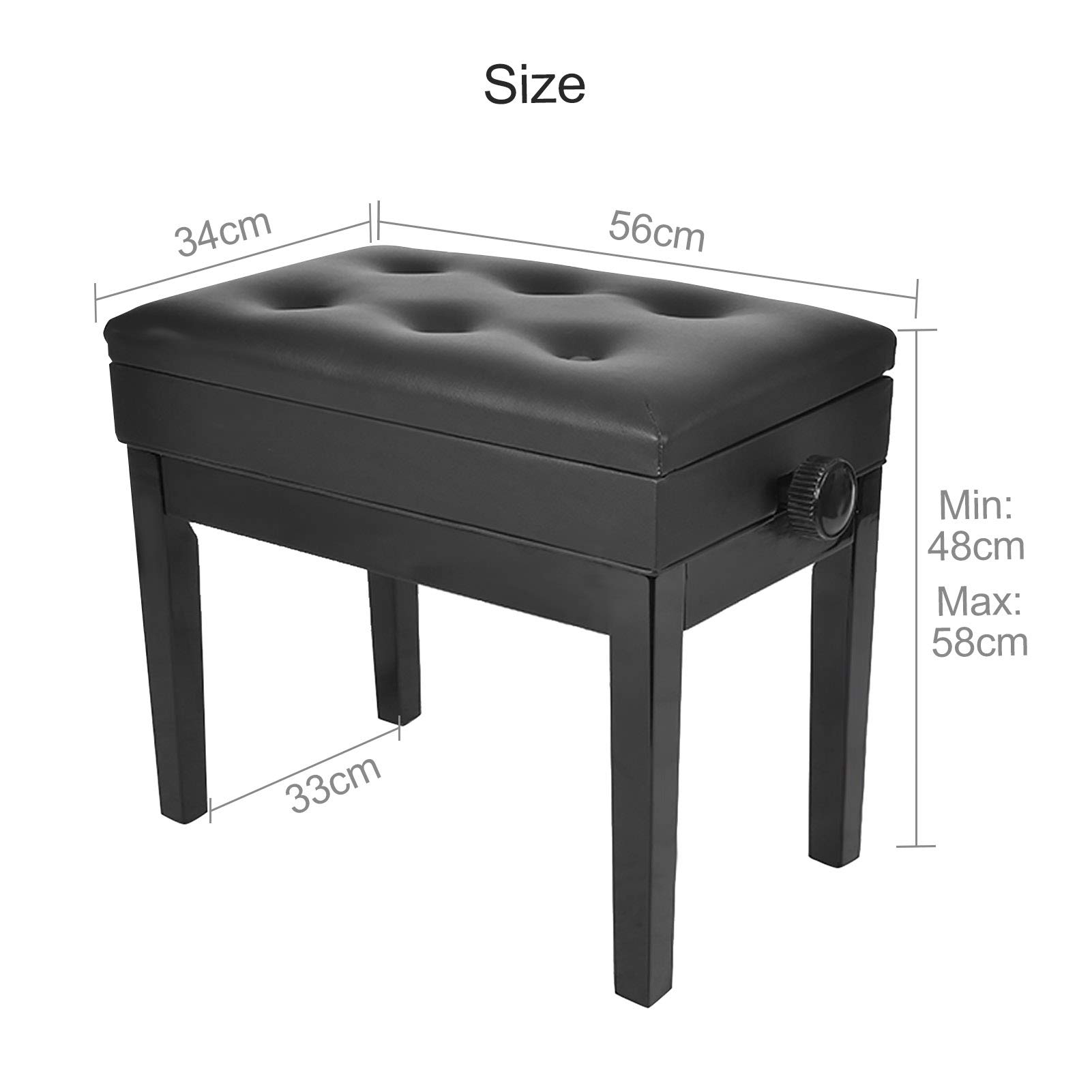 Trintion Pianobank Klavierbank Verstellbare Schwarz Klavierhocker Keyboard (Hoehenverstellbar von 48-58cm Sitzfläche 63 X 34cm) Stabil mit Schwarzem Muster Tragfähigkeit bis 150 Kilogramm