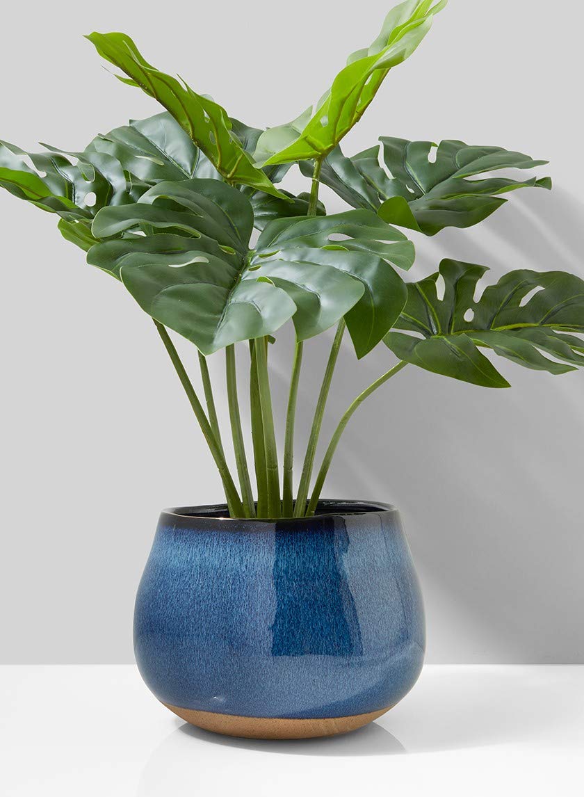ダークブラウン陶器花瓶 波模様付き Amazon.co.jp: Serene Spaces Living ダークブルー ポッター