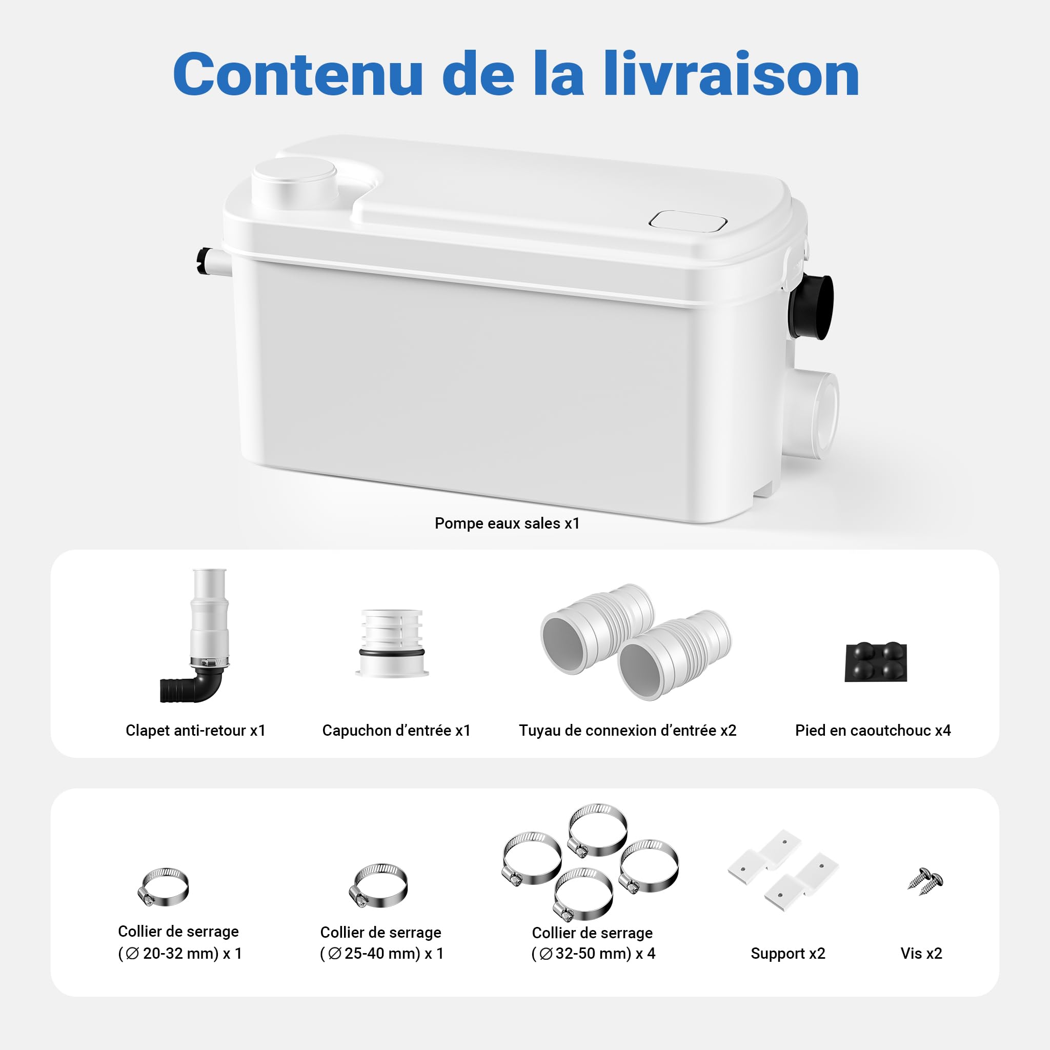 XPOtool Pompe de relevage 3/1 compacte – 250 W – avec 3 entrées – Hauteur de refoulement max. 8,5 m – Eaux usées Eaux chargées Pompage – Station de relevage pour Lavabo, Douche, Toilette, WC