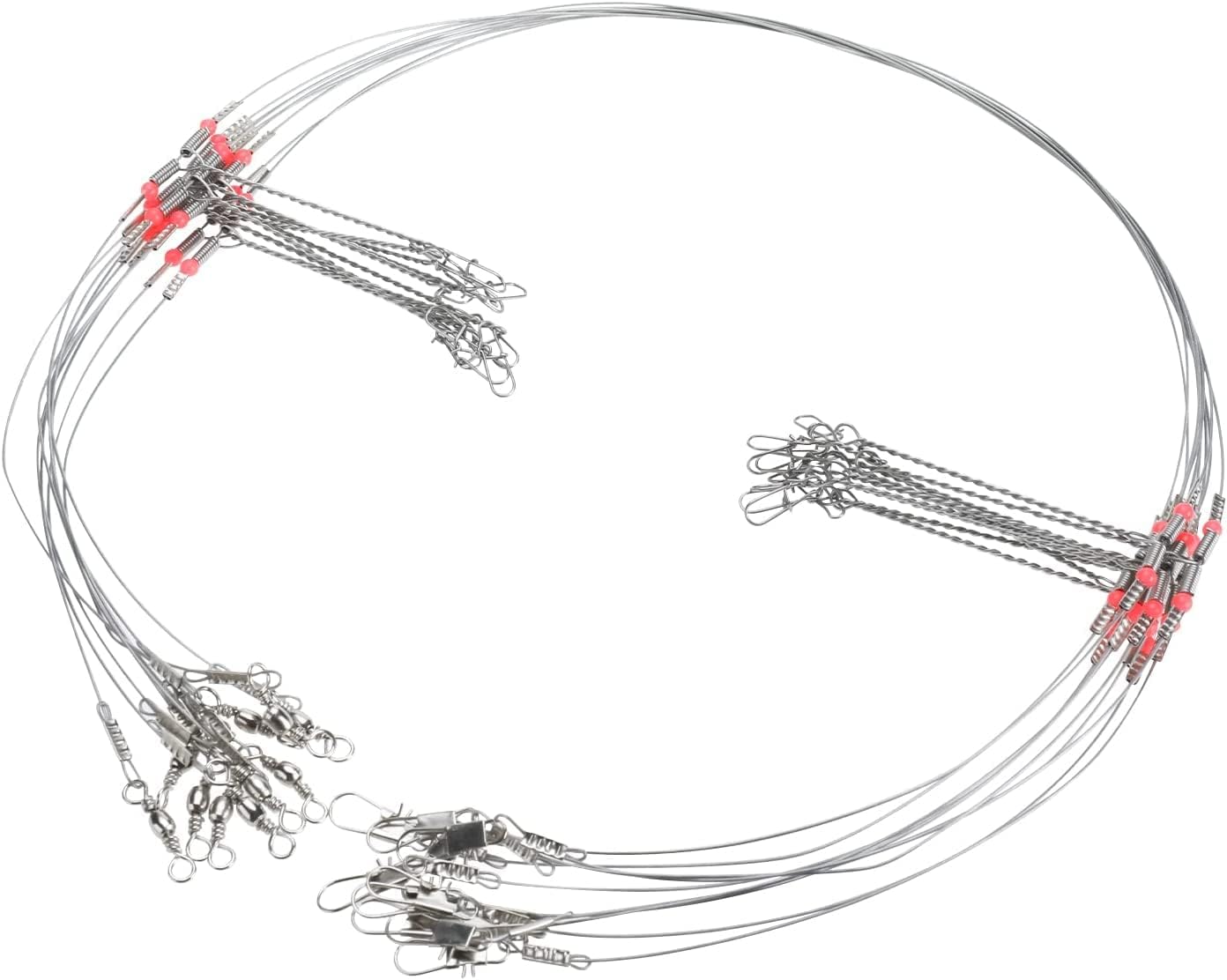 Patioer 50 Pieces Fishing Leaders Stainless Steel 2 Arm Fishing Wire Leader Rigs High-Strength Fishing Wire Leader Tackle with Swivel Snaps Beads for Lures Bait Hooks : Sports & Outdoors