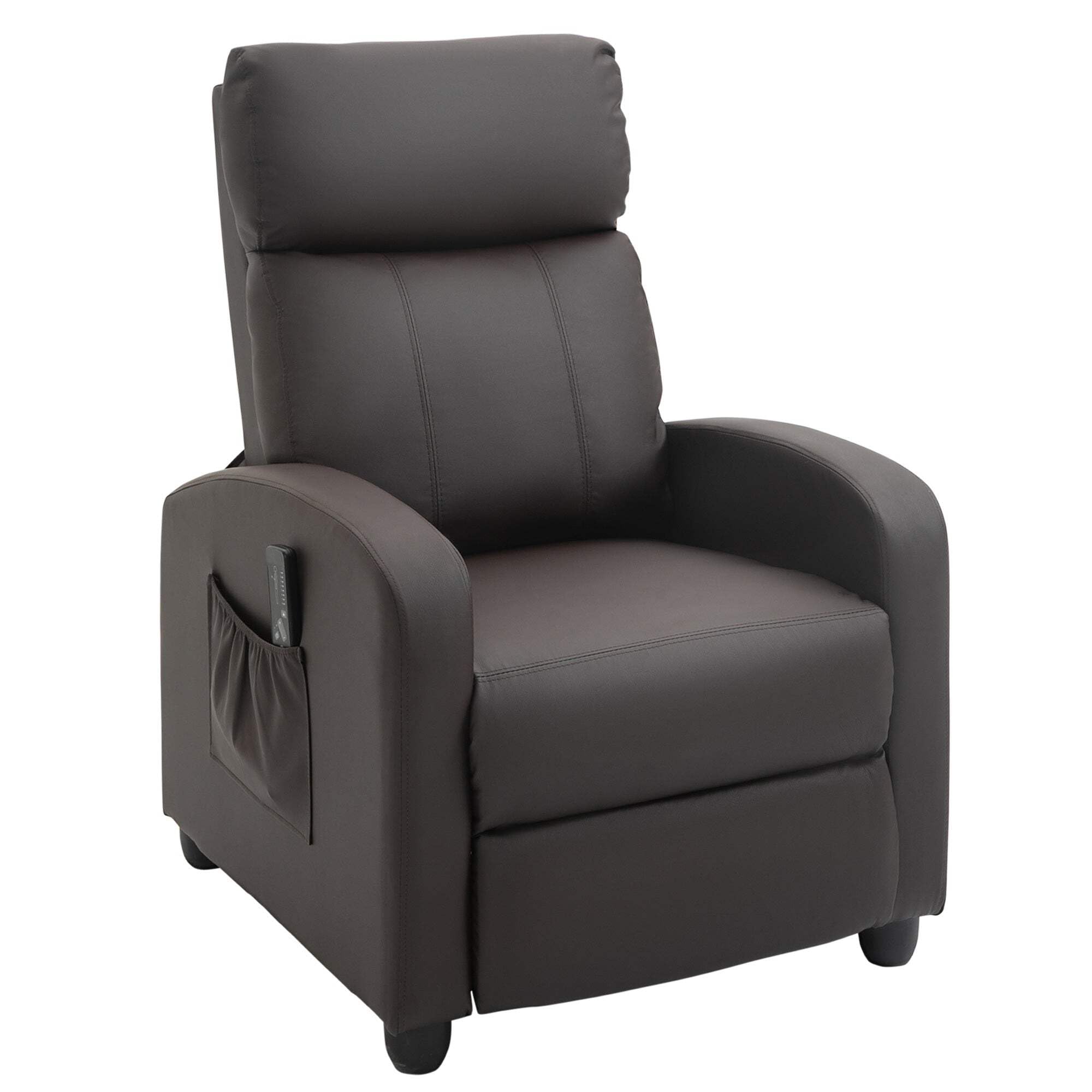 HOMCOM Recliner Armchair Massage Adjustable Leg Rest for Home Brown | Faux Leather, Push Back Reclining Chair, Side Pocket, Living Room Theatre