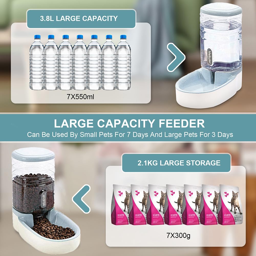 Distributore automatico di acqua da 3,8 l, 3,8 l, distributore automatico di cibo secco, stazione di alimentazione per cani, gatti, animali domestici (grigio)