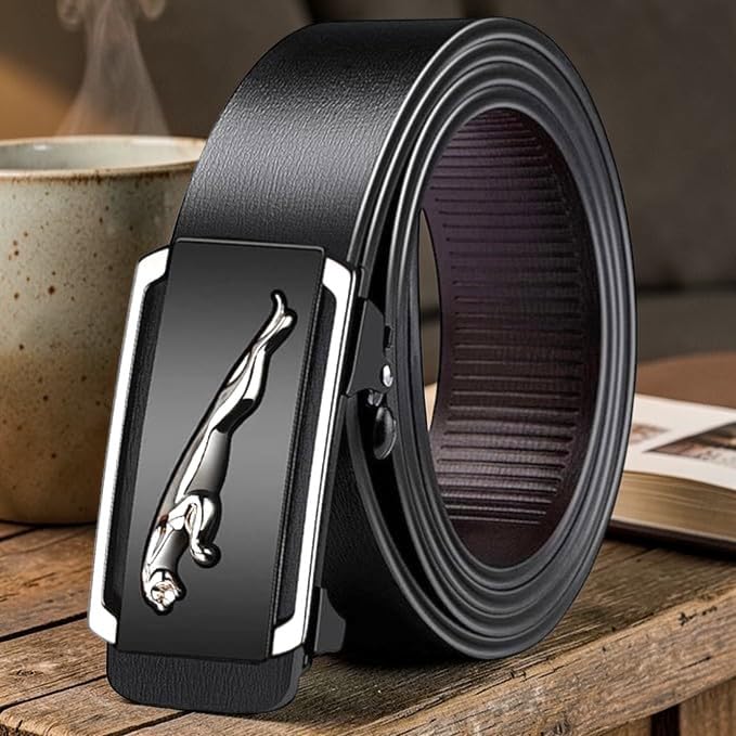 Nexbelt Men's Leather Belt, Black, Automatic Buckle, Jaguar Design, Formal Style