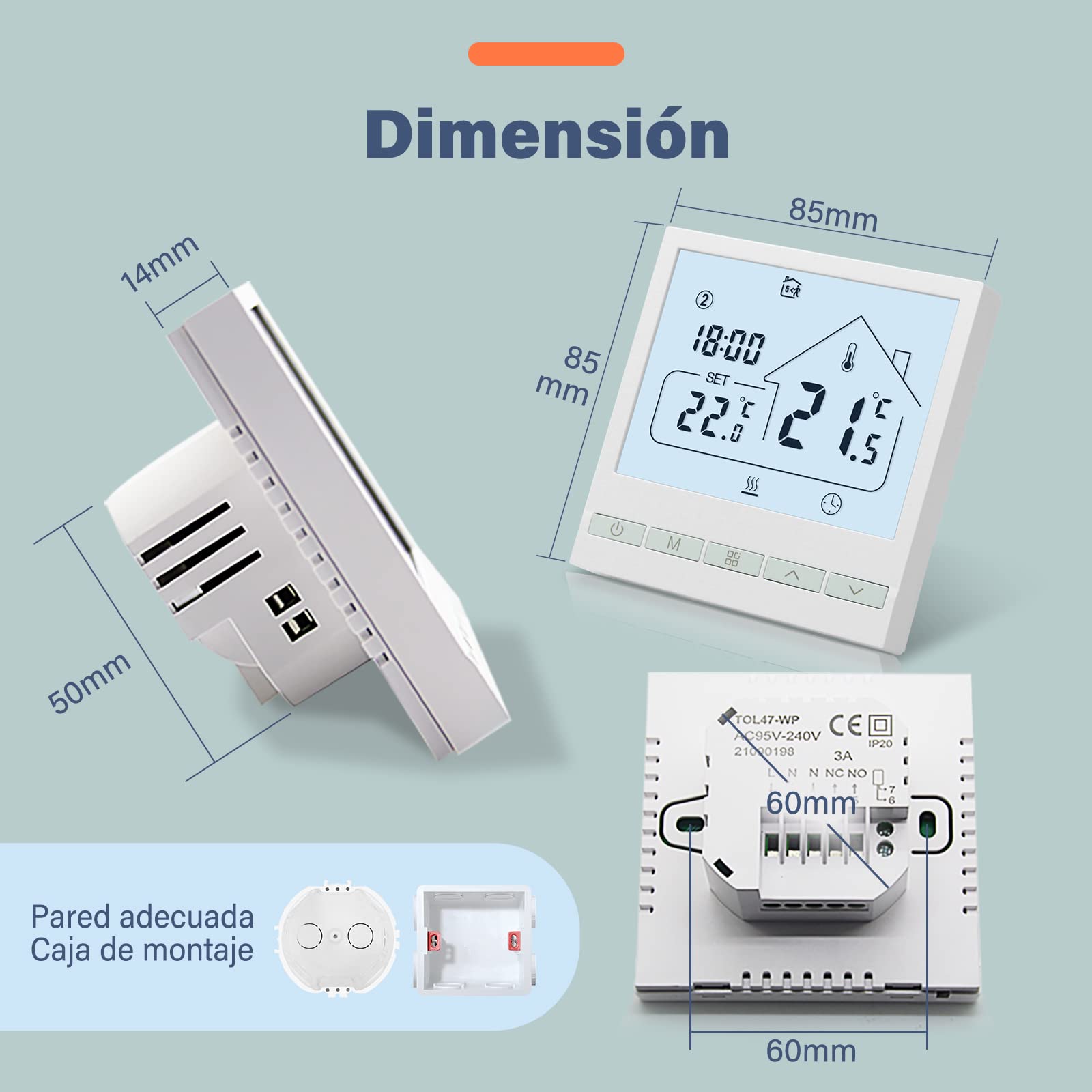 Beok Termostato de calefacción termostato de habitación programable termostato de Pared Digital para calefacción de Agua calefacción por Suelo Radiante 3A TOL47WP