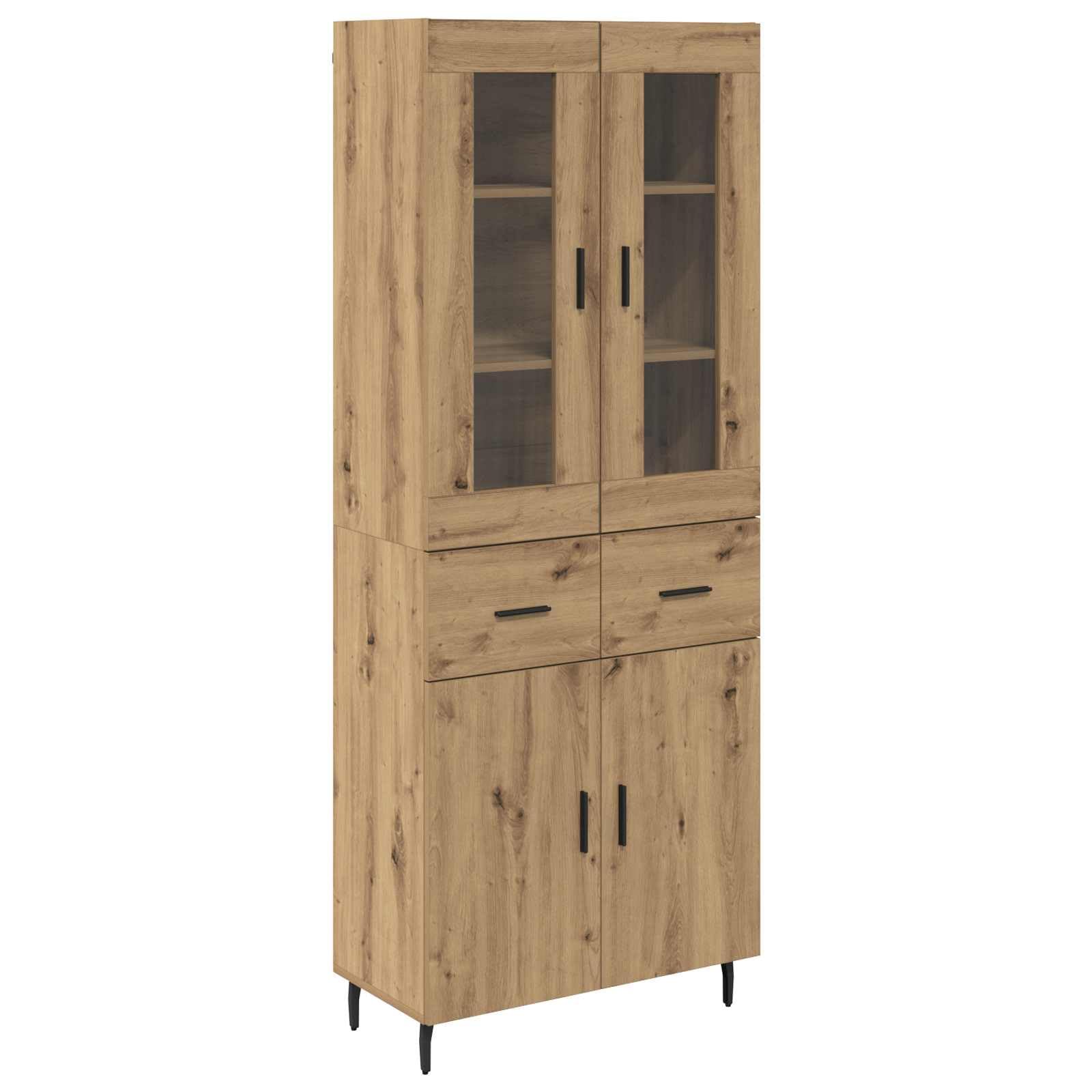 vidaXL Highboard 2 pcs Artisan Oak Engineered Wood and Glass, Stylish Storage Solutions for Living Room, Rectangular Modern Highboard, Wall Cabinets, Engineered Wood Space Saver