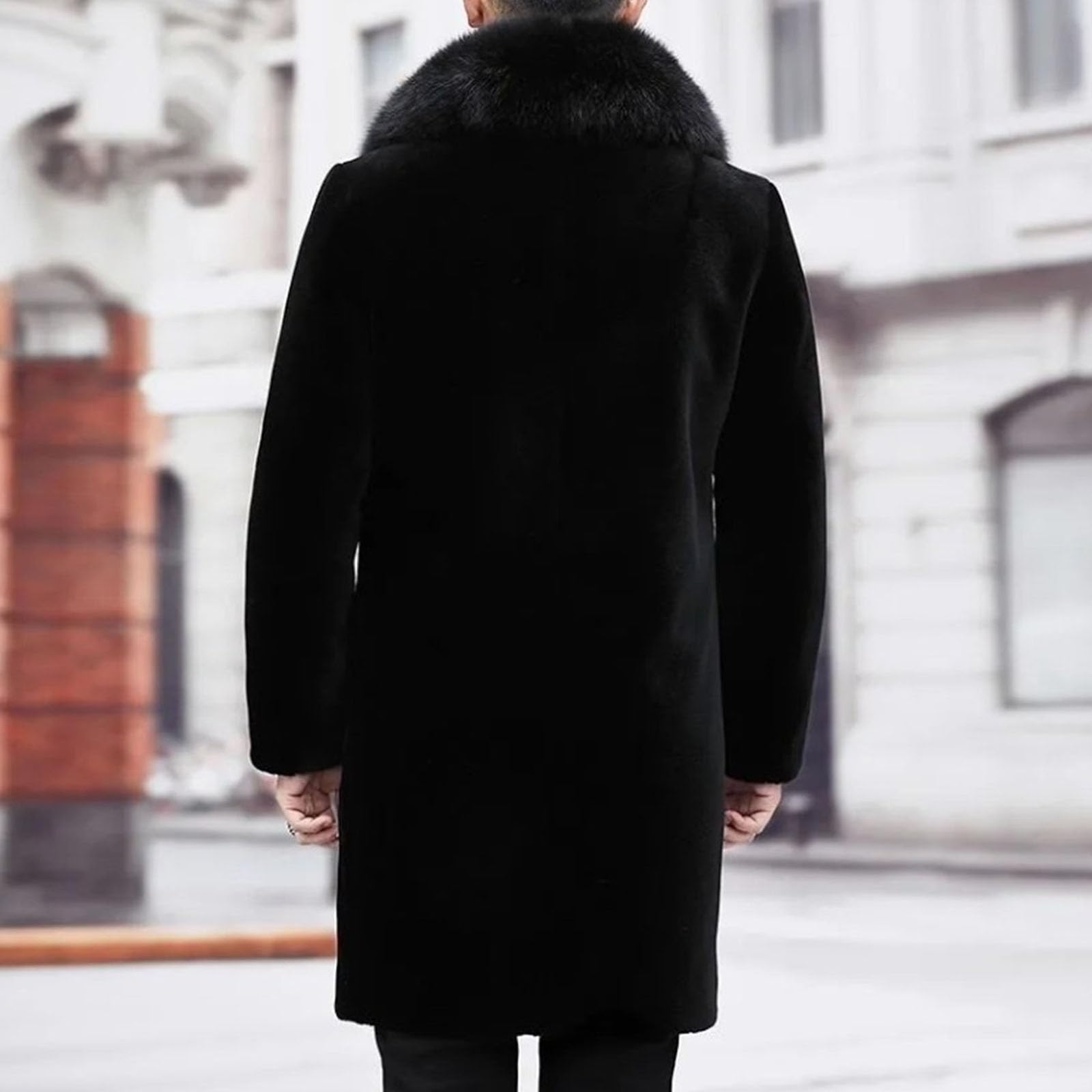 Trench invernale da uomo con collo in pelliccia sintetica, cappotto doppiopetto spesso, cappotto lungo da lavoro, parka