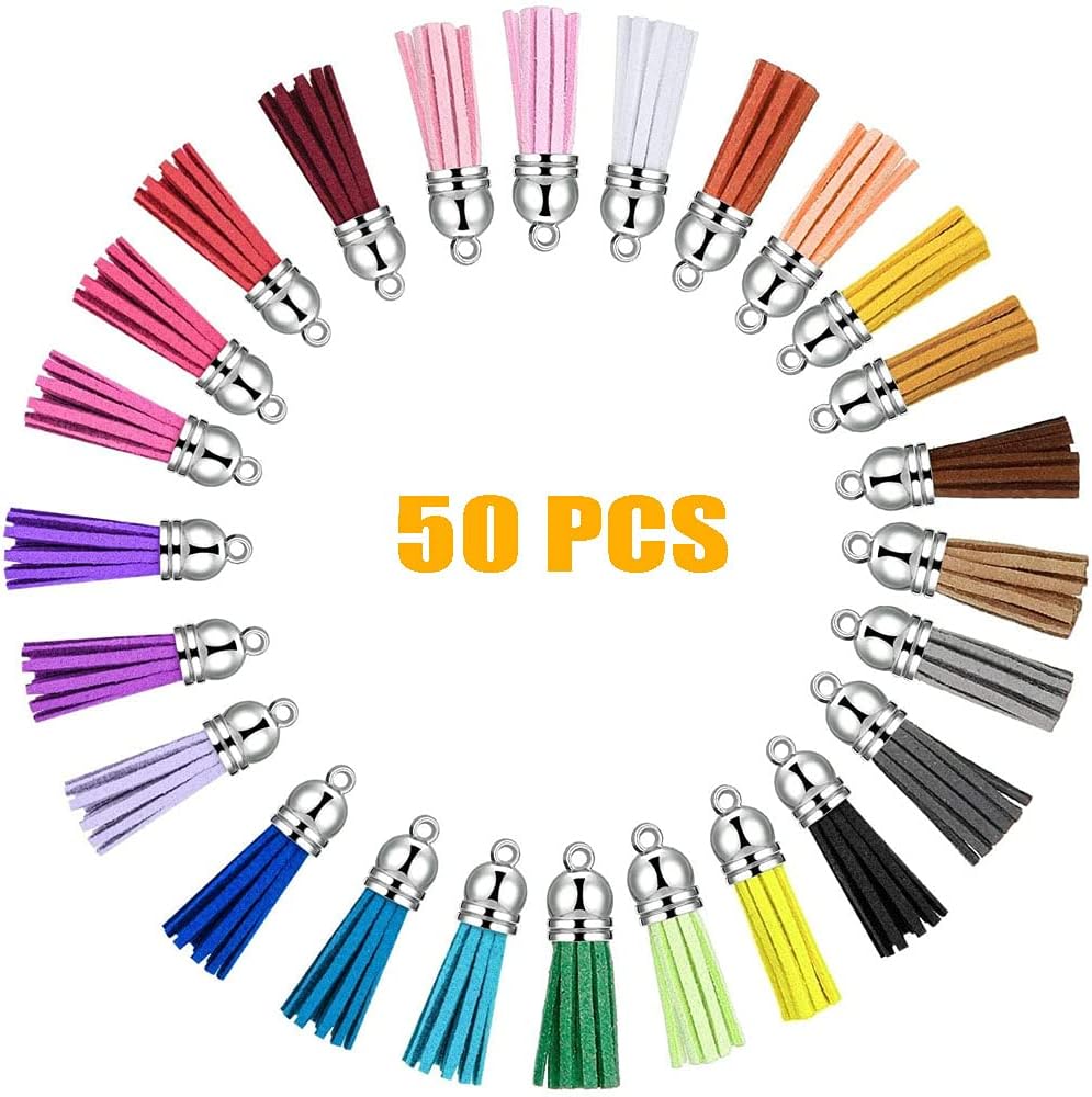 Keychain Tassels, 220 Pcs Bulk Keychain Rings Set with 50Pcs Keychain Tassels, 50Pcs Key Rings with Chain, 60pcs Screw Eye Pins and 60 Pcs Jump Rings, for Keychain DIY Crafting