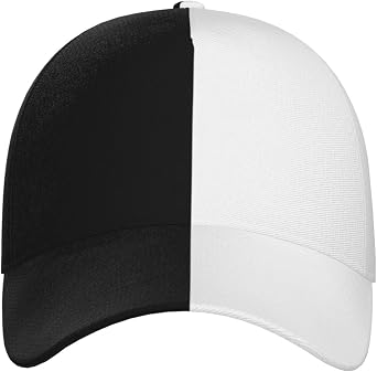 Split White and Black Flat Bill Hats Adjustable Baseball Cap Golf Hat for Men Women