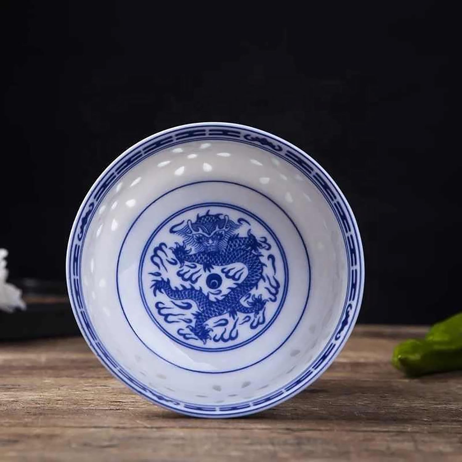 Keramik Ramen Schüssel Set, Blaue Und Weiße Porzellan Nudelschalen Für Suppe, Salat, Reis Und Asiatische Küche, Mikrowellen- Und Spülmaschinenfest, Chinesisches Drachendesign, 6in