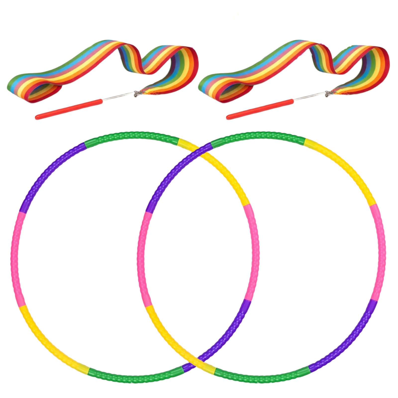 Hula Hoops For Kids, 4-Piece Active Play Set With Colourful Ribbons, Detachable 8-Section Design For Indoor Outdoor Activities, Developing Coordination And Movement Skills