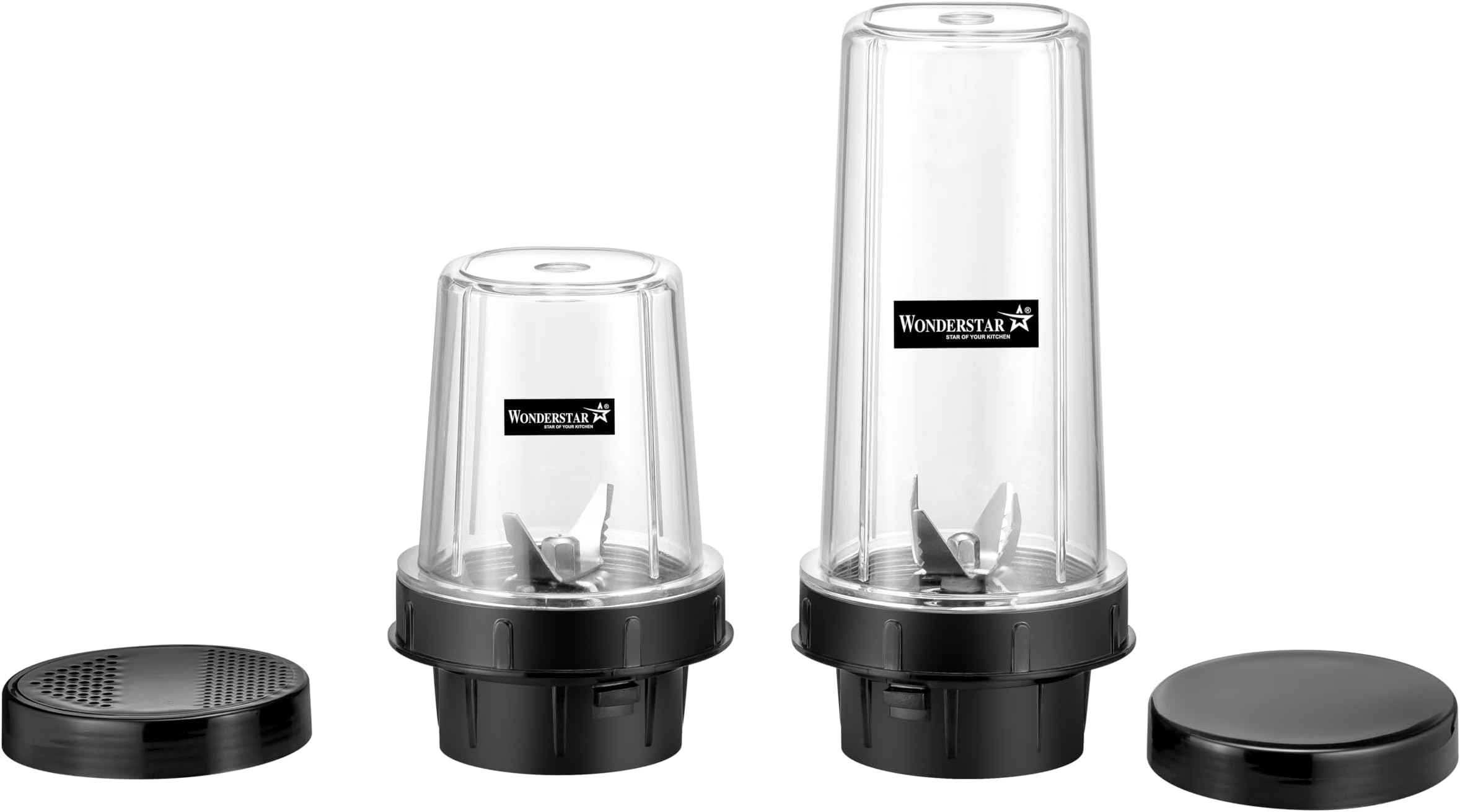 BULLET JAR SET FOR SUMEET, LONG-WAY, ACTIVA, CROMPTONN, PREETI, BAJAJ, ACTIVA, || CLEAR POLYCARBONATE ||600+300ML CAPACITY || SS 304 BLADES