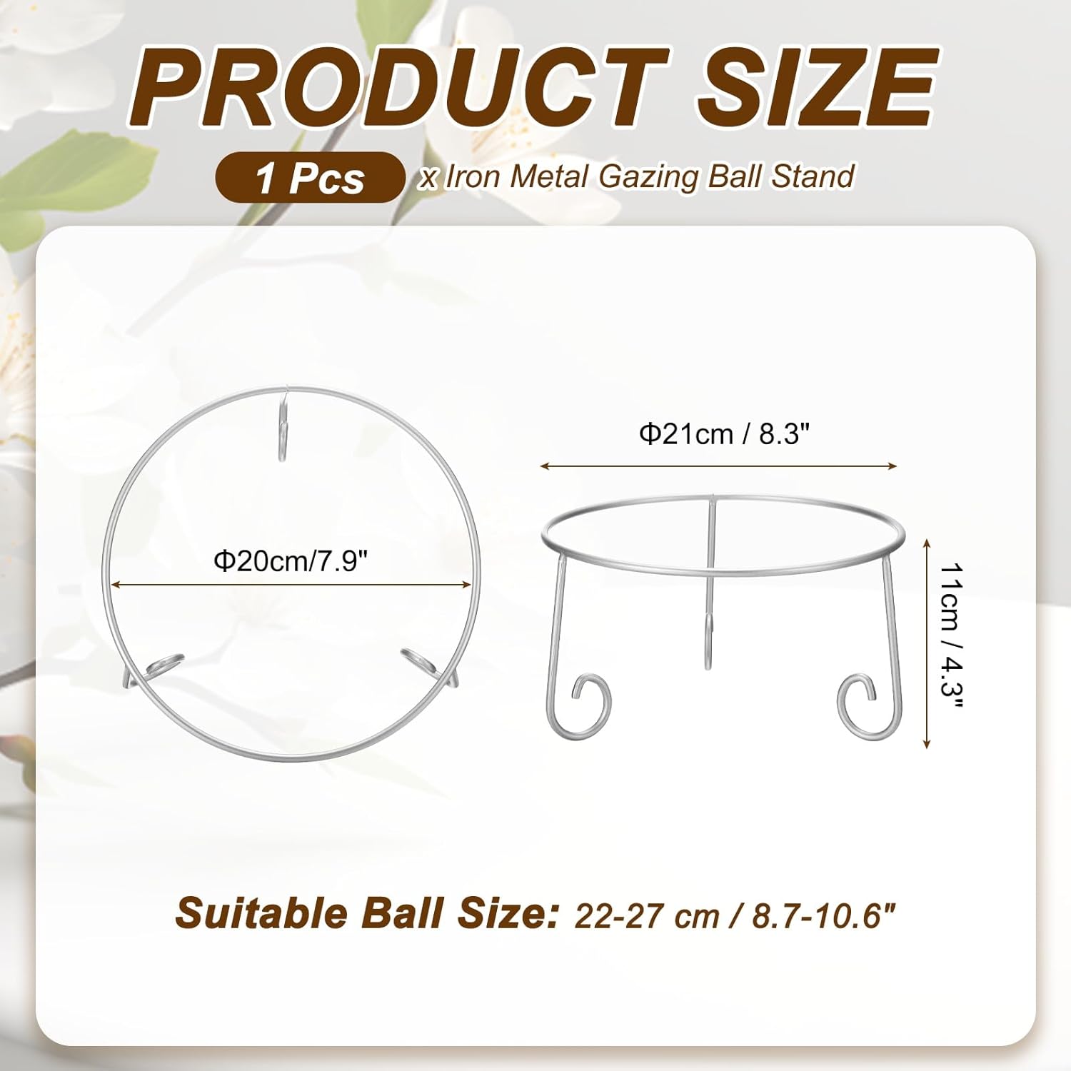 uxcell Iron Metal Gazing Ball Stand, 7.9" x 4.3"(IDxH) Garden Crystal Ball Display Stand for 8.7-10.6 Inch Sphere Holder Plant or Flowerpot Holder Home Decoration for Yard Garden, Silver