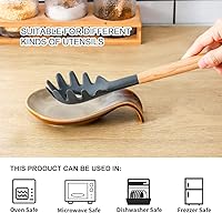 Vista 4 de Nihow Soporte de cuchara de cerámica: Soporte de utensilios estable de 4 pulgadas - Soporte de cuchara para encimera de cocina/Superficie de Marrón