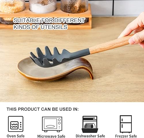 Miniatura 4 de Nihow Soporte de cuchara de cerámica soporte estable para utensilios de cocina de 4 pulgadas, soporte para cuchara para encimera de cocina,