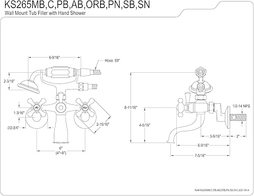 Miniatura 8 de Kingston Brass KS265 Clawfoot canilla para la bañera, KS265PB