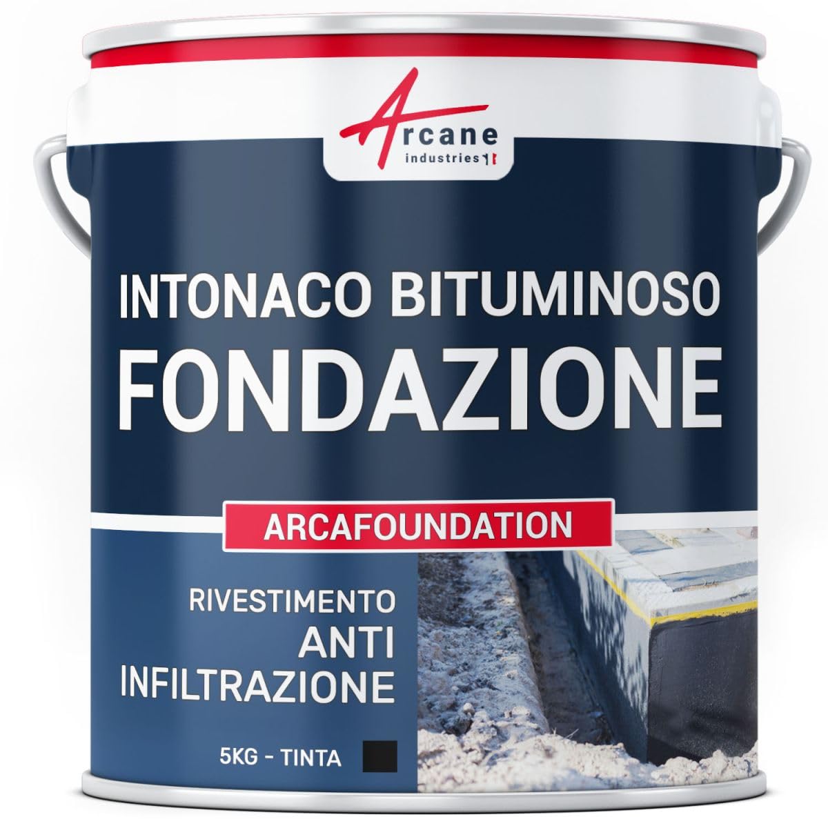 Rivestimento Bituminoso Fondazioni, Muri Interrati 5 kg Nero | Rivestimento Bituminoso, Impermeabilizza Muri Interrati e Fondazioni, Protegge Muratura, Legno, Metallo - Arcane Industries