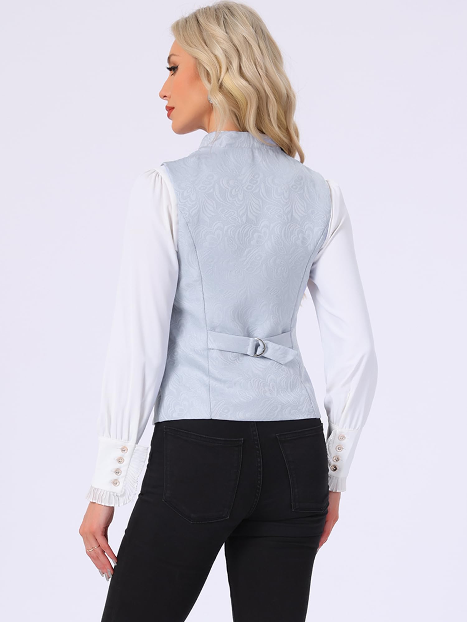 Allegra K Gilet Femme Steampunk Jacquard à Fleurs sans Manches Bureau Blazer Soirée