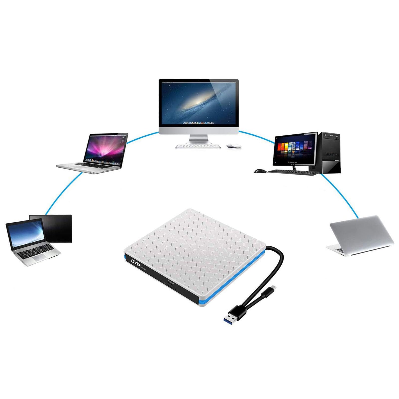 Reproductor de DVD externo portátil con interfaces USB C y USB 3.0 para 10, 8, 7 PC, portátil, DVD, unidad de escritorio para escritorio