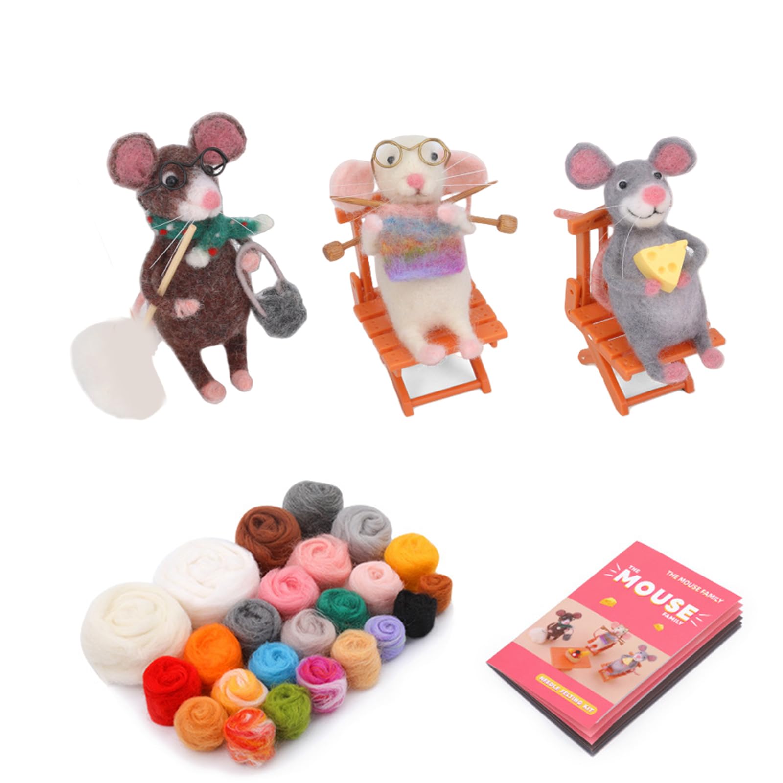 Xjdzineq Family Needle Felting Set Family Wool Felted Set with Felting Needle Instruction Roving for Beginner Felt Craft