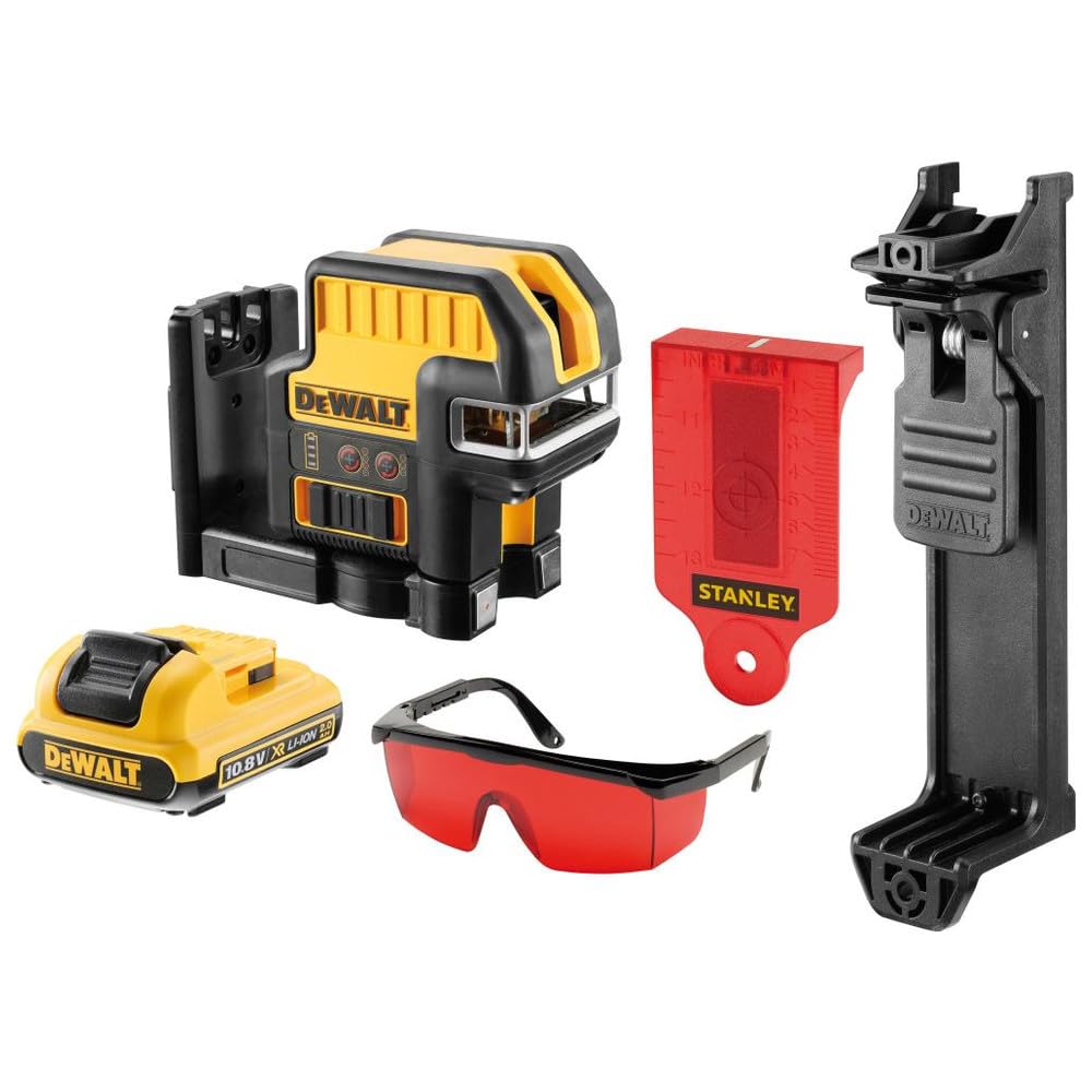 DeWalt DCE0825D1R-QW DCE0825D1R-QW-Láser autonivelante de 2 líneas en Cruz (Horizontal y Vertical) y 5 Puntos-Incluye batería DW 10,8V Litio-Rojo, 10.8 V, Nero