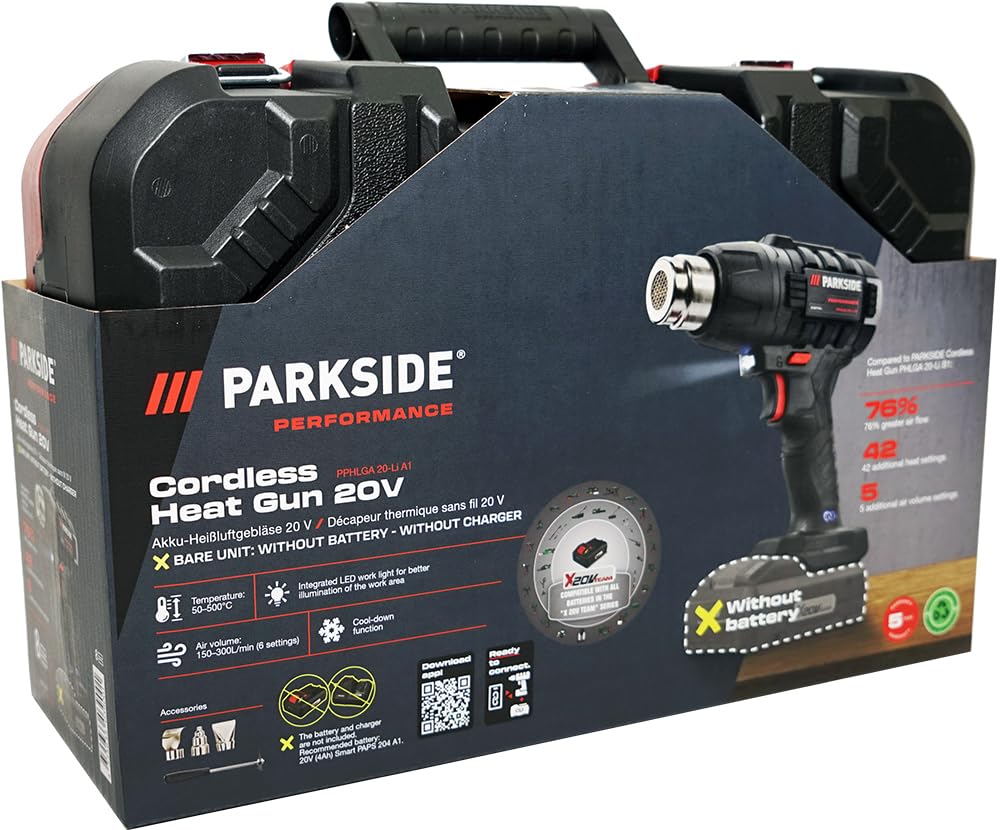HEADNMORE® Bundle - PARKSIDE PERFORMANCE® 20V Akku Heißluftpistole PPHLGA 20 (inkl. 4Ah Akku) +Schlüsselanhänger