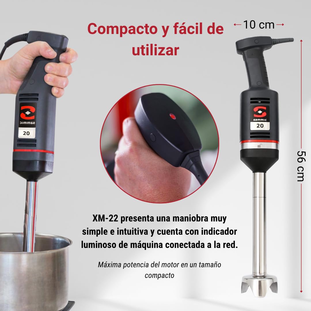 YOMMAK Batidora Profesional Sammic XM-22 – 300W, Batidora Brazo Industrial de Mano – Hasta 15L – Ideal para Cocina Profesional Hosteleria Horeca y Repostería – Trituradora Compacta y Duradera