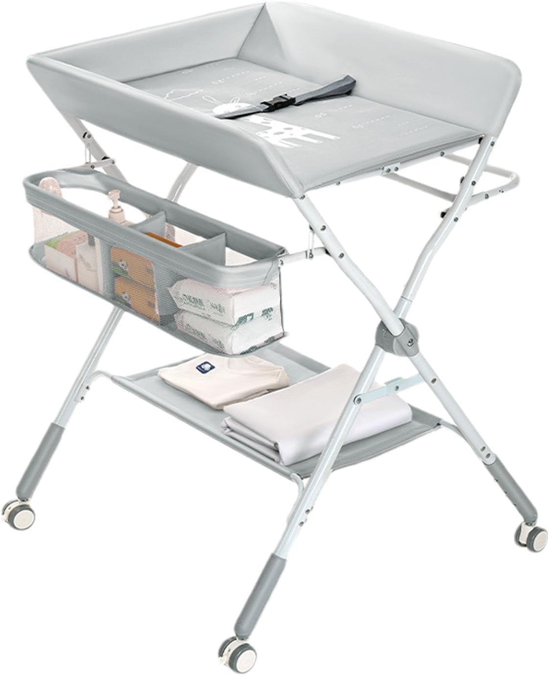 Baby Changing Table,Foldable Baby Diaper with Wheels, Portable Infant Dresser Station, Height Adjustable, Great for Home/Hotel/Travel
