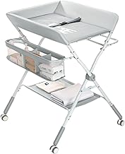 Baby Changing Table,Foldable Baby Diaper with Wheels, Portable Infant Dresser Station, Height Adjustable, Great for Home/Hotel/Travel