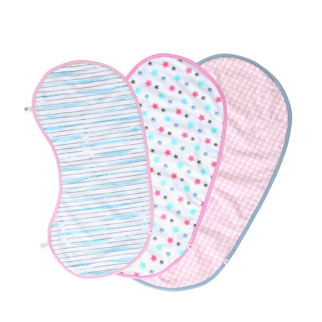 Momzjoy Starry Pink Organic Cotton Bib cum Burp Cloths – Set of 3 | Super Soft Bamboo Terry Backing | Newborn to 12 Months | Large Size | Washable Baby Essentials-image-33