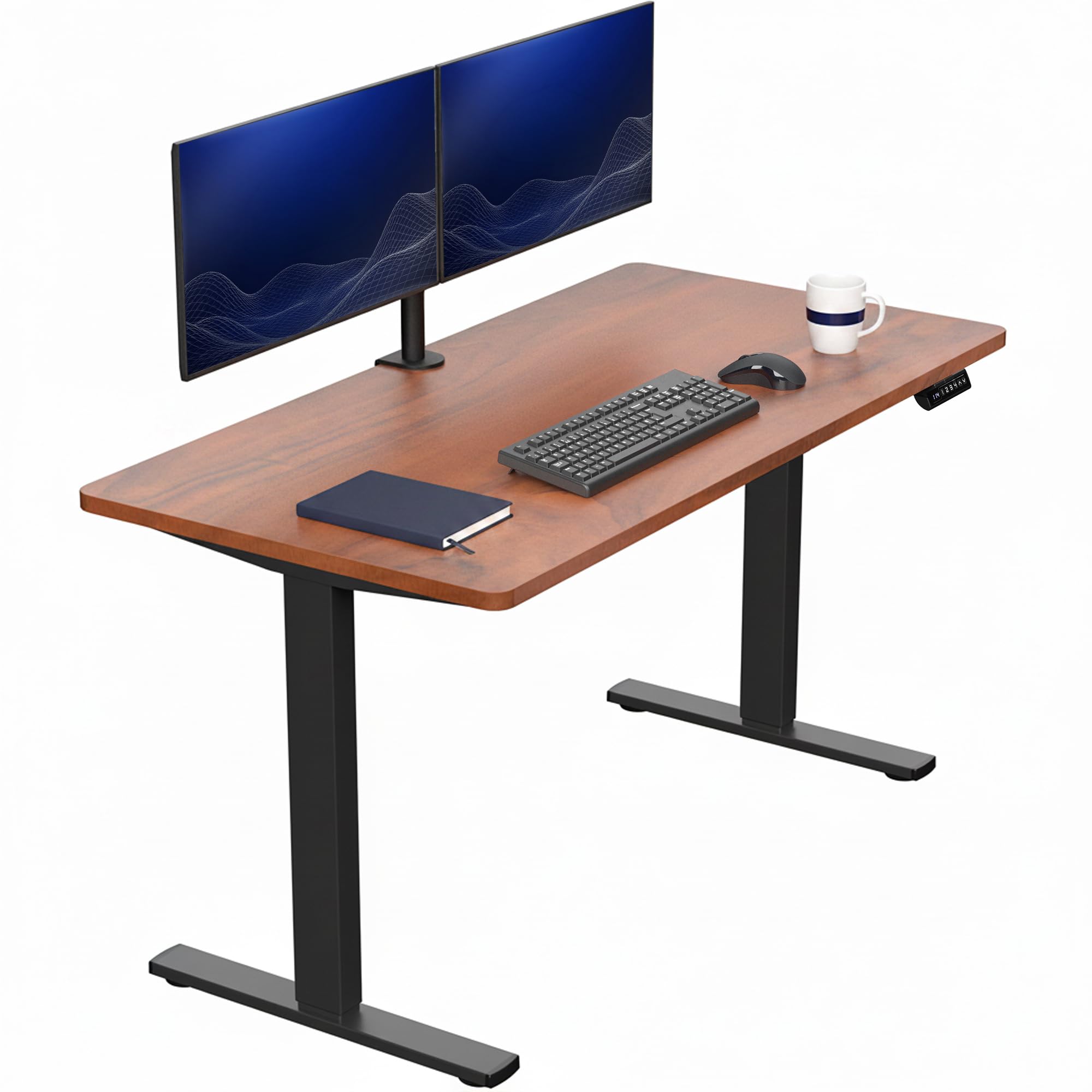 VIVO Dark Walnut 55 x 28 in Standing Desk, DESK-KIT-1B55D | Electric, Holds 220 lbs, Sit Stand, Height Adjustable, Solid One-Piece Table Top, Memory Presets, 1B Series, Black Frame