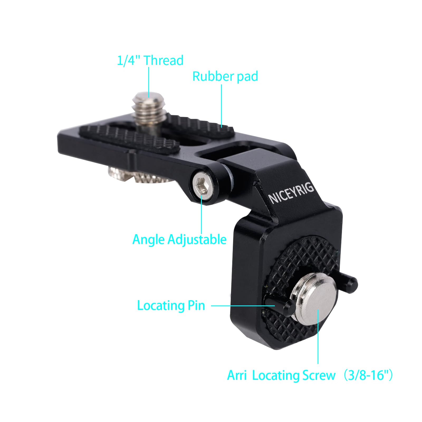 NICEYRIG Mini składany adapter do montażu uchylnego 180° z bolcami ustalającymi Ar-ri do monitora/akumulatora/transmisji bezprzewodowej ze śrubami ustalającymi 3/8-16 Ar-ri (nośność: 0,5 kg)